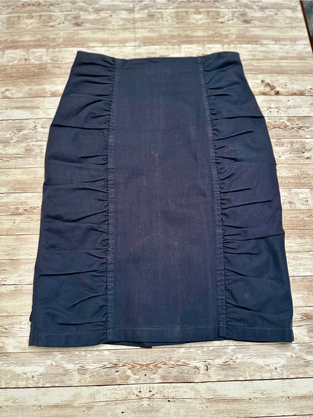 Nanette Lepore Navy Ruffle-Panel Pencil Skirt